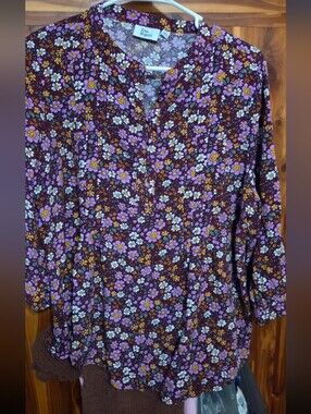 Kim Rogers Plum Floral Pintuck Tunic